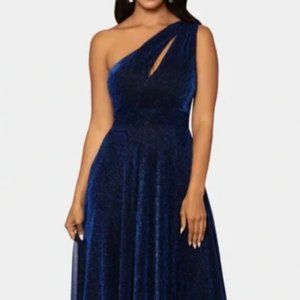 NWT Betsy & Adam long one shoulder metallic gown